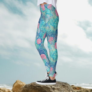 Legging Artsy Ocean Turquoise Tropical Corals Watercolor