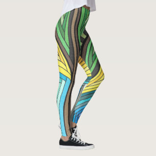 Legging Árvore Abstrata Pintada à Mão e Desenho Geométrico