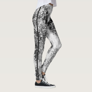 Legging Árvore da Vida - Folhas em Espiral Estilo Grunge 1