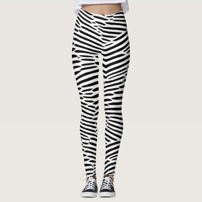 Legging Árvore das linhas Abstrato a preto e branco (Frente)