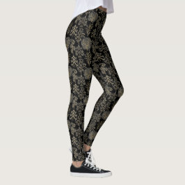Legging Árvore de Arte Natal Dourado Preto