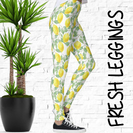 Legging Árvore de limão de aquarela e deixa limões em padr