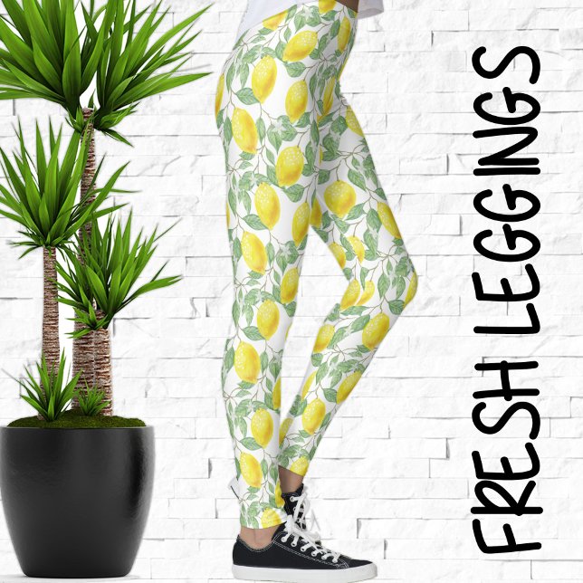 Legging Árvore de limão de aquarela e deixa limões em padr (Fresh Watercolor Lemon Tree Leggings)
