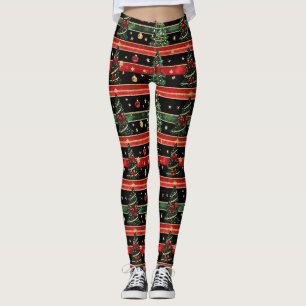 Legging Árvore de Natal Brilhante - Listras Vermelhas Pret