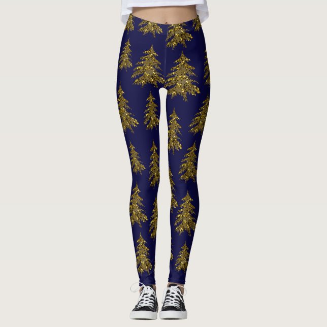 Legging Árvore de Natal cintilante em azul (Frente)