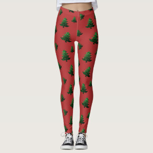 Legging Árvore de Natal cinza verde padrão vermelho