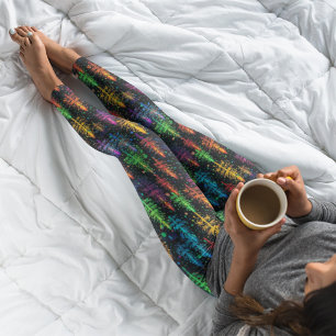 Legging Árvore de Natal Colorida Brilhante Na Floresta Esc
