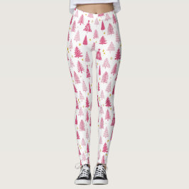 Legging Árvore de Natal de Natal Rosa