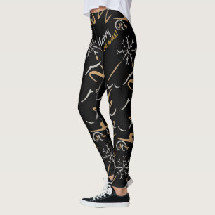 Legging Árvore de Natal do ouro & da prata (preto)