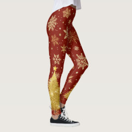 Legging Árvore de Natal Dourada e flocos de neve Dourados