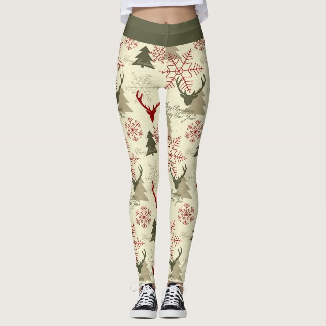 Legging Árvore de Natal Gelada Prato Vermelho Verde Festiv (Frente)