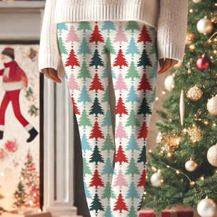 Legging Árvore de Natal Multicolorida Padrão de Feriado