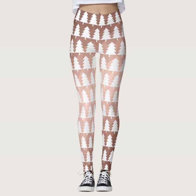 Legging árvore de xmas mínima rosa dourada (Frente)