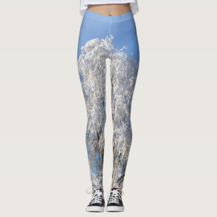 Legging Árvore elegante e ramo de Frost do inverno