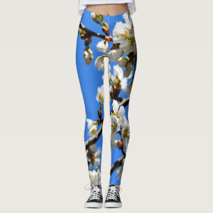 Legging Árvore florescente do Primavera branco Elegante