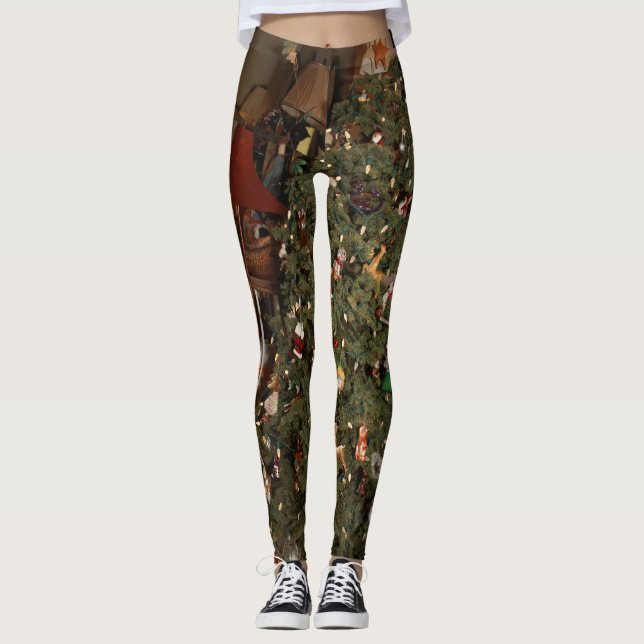 Legging árvore natalícia doméstica com ornamentos (Frente)