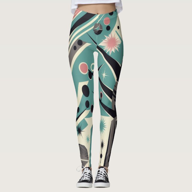 Legging Árvore Petrificada Atômica Geometria Retro (Frente)