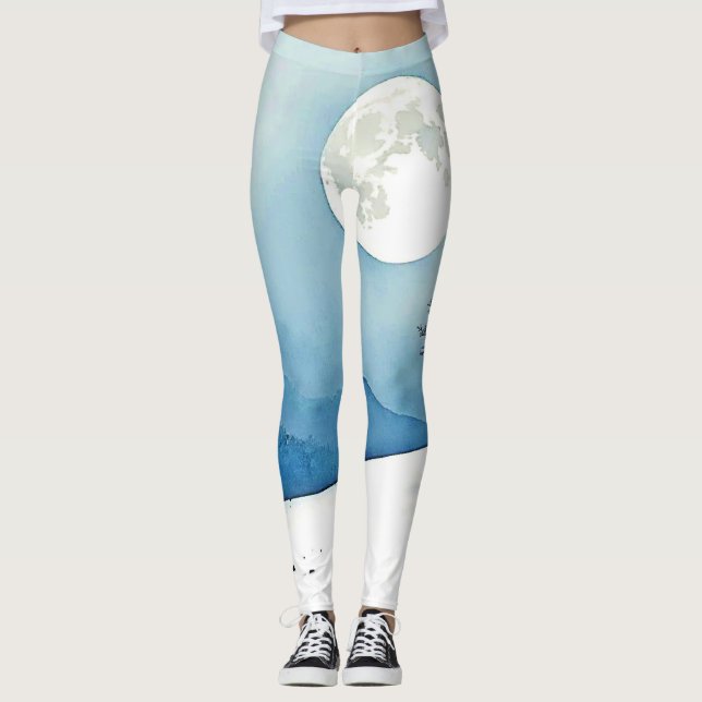 Legging Árvore Solitária: Arte da Serenidade da Lua Cheia  (Frente)