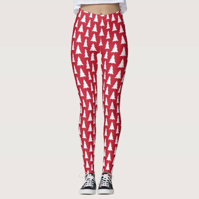 Legging Árvores Brancas Modernas no Padrão Vermelho de Nat (Frente)