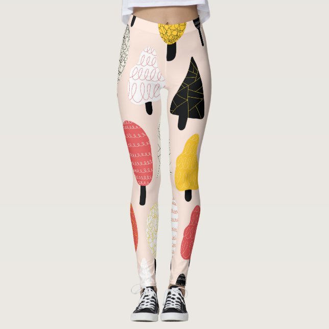 Legging Árvores de Doodle: Vintage, Natureza Abstrato. (Frente)