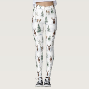 Legging Árvores de inverno e padrão dos veados de Natal