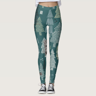 Legging Árvores de inverno, padrão de natais vintages.