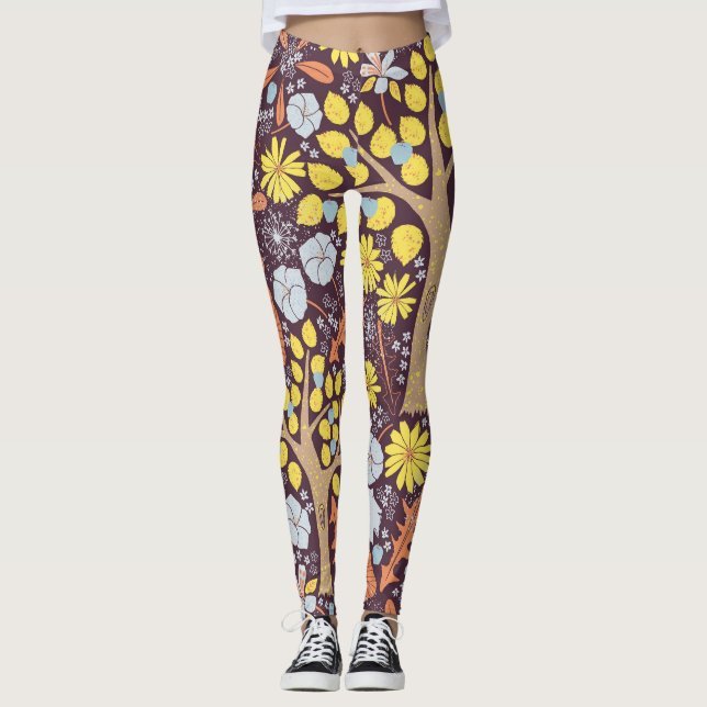 Legging Árvores de jardim, florais, padrão de maçã (Frente)