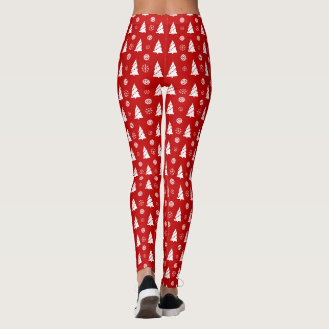 Legging Árvores de Natal Brancas com Padrões de Neve (Verso)