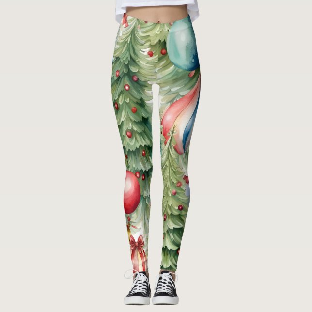 Legging Árvores de Natal com brinquedos de férias (Frente)