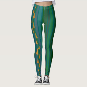 Legging Árvores de Natal de Folha de Ouro Faux com faixas