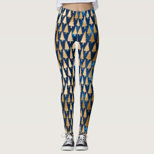 Legging Árvores de Natal Elegantes com Brilho Dourado Yoga