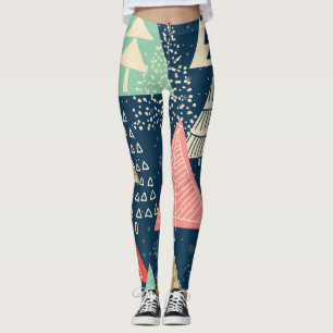 Legging Árvores De Natal Ilustração Festiva Sem Olhos.
