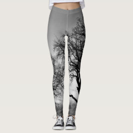 Legging Árvores no aquecedor preto e branco do pé das