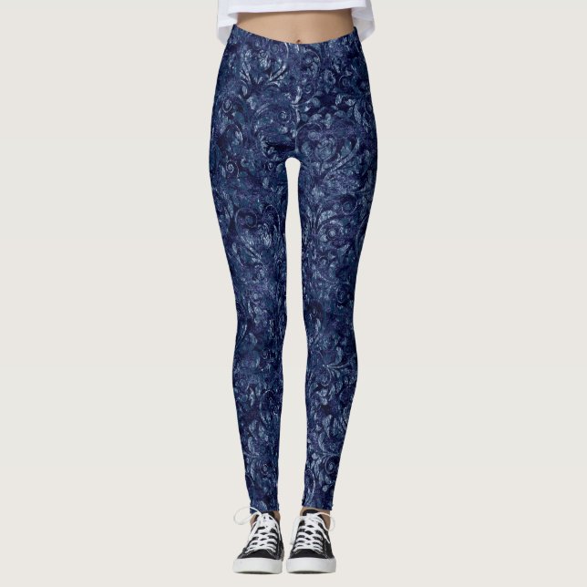 Legging As caneleiras das mulheres esmagadas azuis (Frente)
