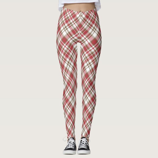 Legging As caneleiras das mulheres vermelhas da xadrez (Frente)