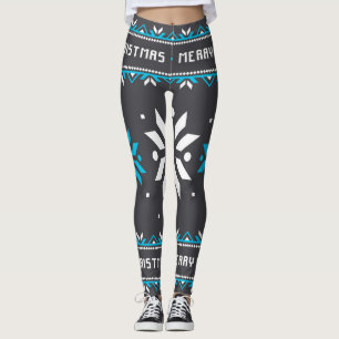 Legging As caneleiras mulheres pretas/azuis do floco de