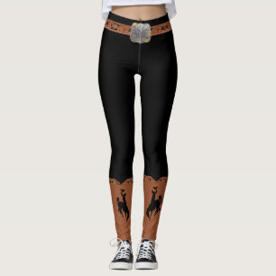 Legging As caneleiras pretas com correia do vaqueiro