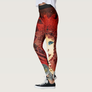Legging As caneleiras vermelhas extravagantes das mulheres