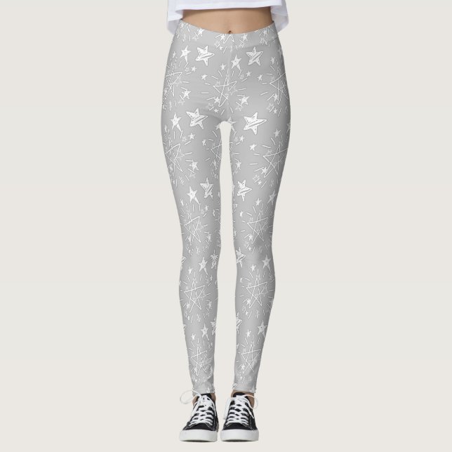 Legging As cinzas bonitos com estrelas brancas modelaram (Frente)