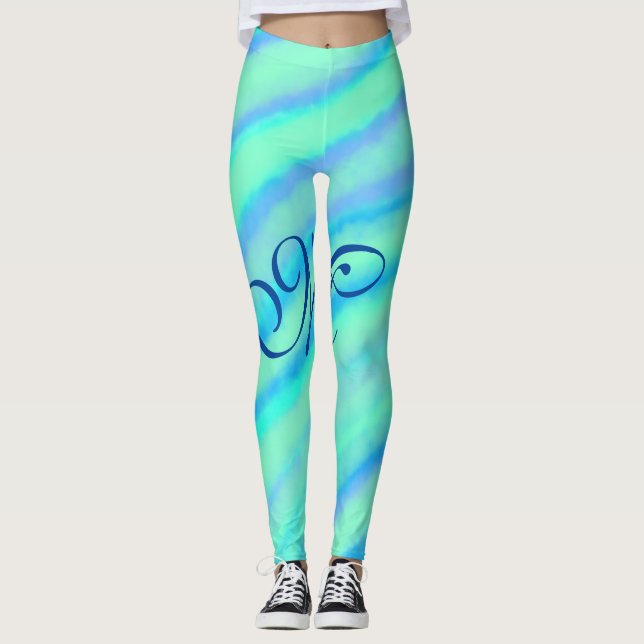 Legging As linhas de cor verde azul-lacrimogênea adicionam (Frente)