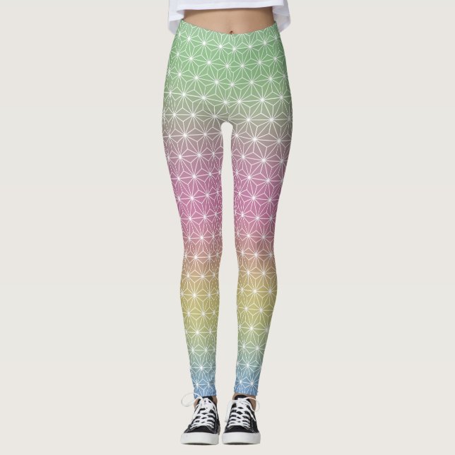 Legging Asanoha Impressão tradicional japonês Pastel Rainb (Frente)