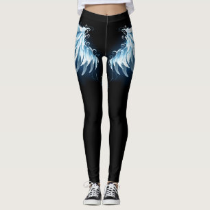 Legging Asas Anjos Azuis Brilhantes em fundo preto