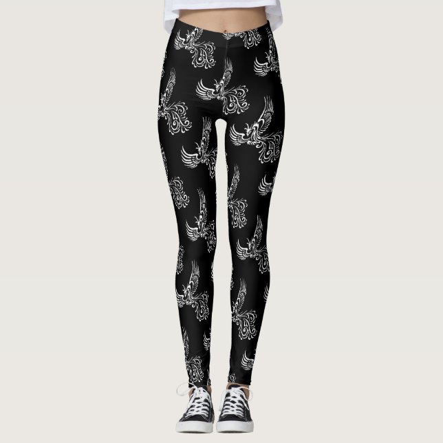 Legging Ascensão Da Ilustração Branca De Ashes Phoenix (Frente)