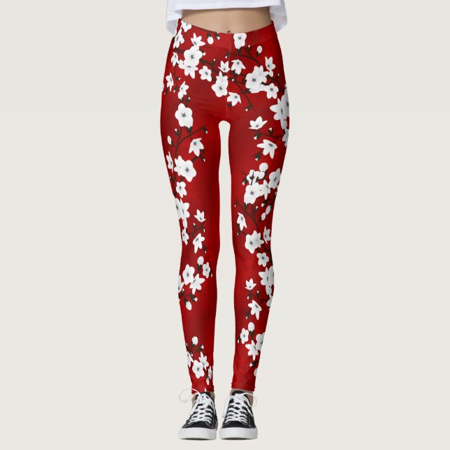 Legging Asia Floral White Chersom Red (Frente)