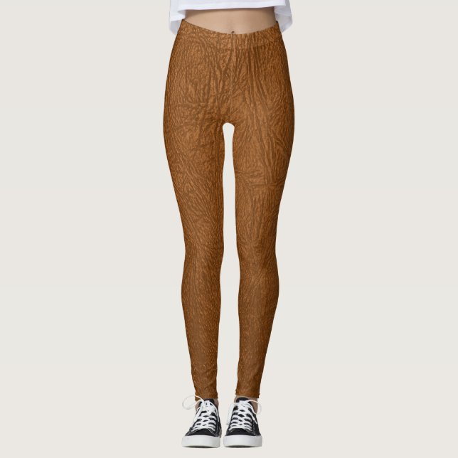Legging Aspecto de Textura de Couro Castanho (Frente)
