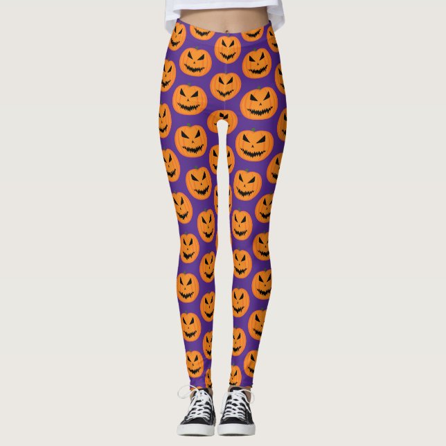 Legging Assustador Halloween Jack OLanterna face laranja r (Frente)