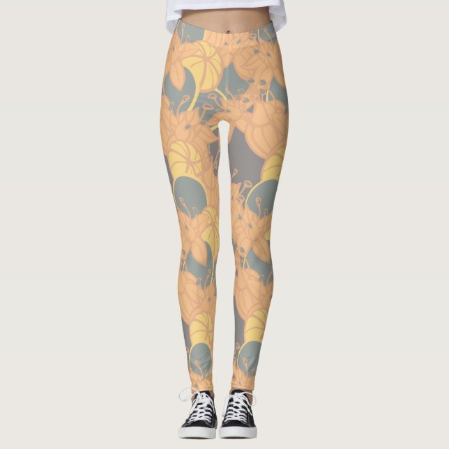 Legging Atendimento moderno de padrões negros de flores (Frente)