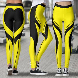 Legging Ativista de Bumbum de Coração Preto Amarelo Sexy