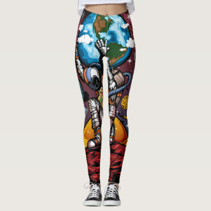 Legging Atlas Astronaut Segurando a Terra Marte Galáxia Có