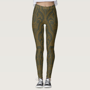 Legging Audsley Vintage Gold Lírio Coroa Verde Damask Arte
